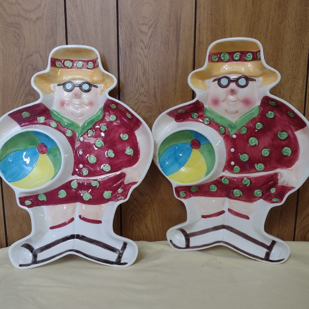 2 Large Chip & Dip Trays Beach Design Decor